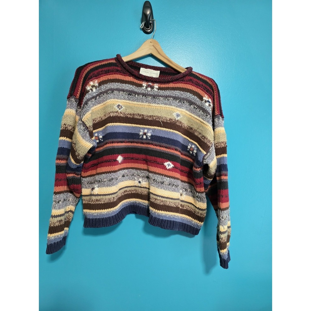 Vtg Casual Corner Sz L Ramie Cotton Striped Sweater Grannycore Cottagecore Cute